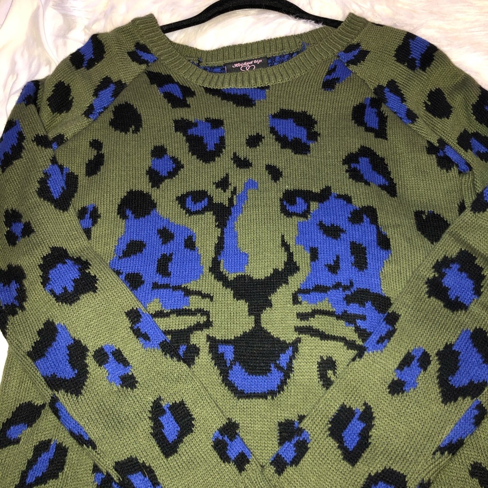 Cheetah print + cheetah image green sweater